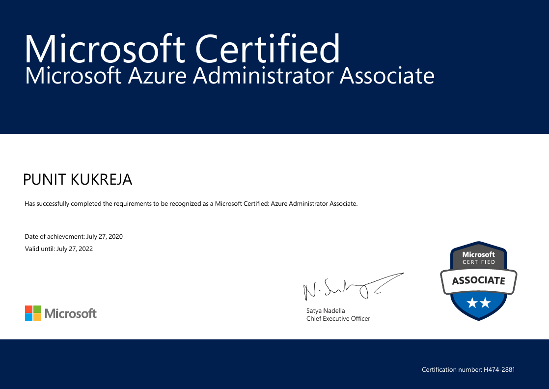 Microsoft Az-104 Legacy Certificate