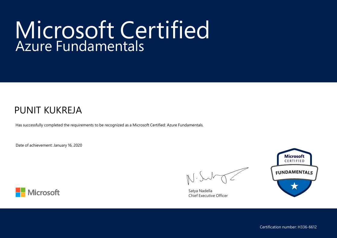 Microsoft Az-900 Legacy Certificate