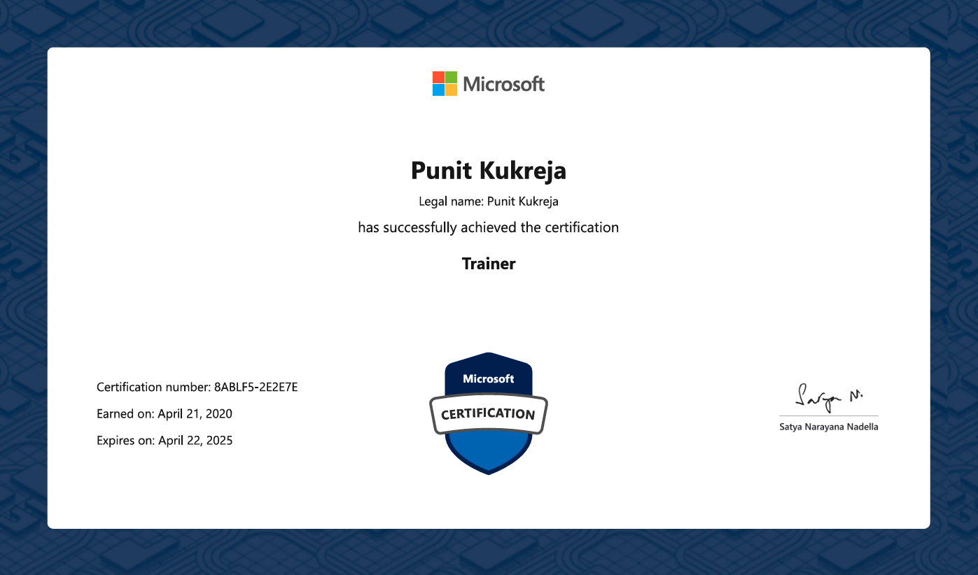 Punit Kukreja Microsoft Certified Trainer 2025