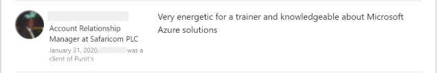 Client feedback 1 praising Punit Kukreja for training
