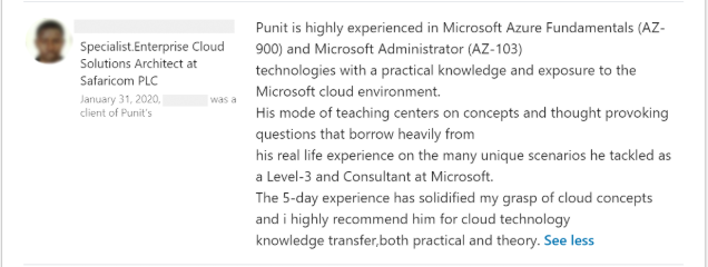 Client feedback 14 praising Punit Kukreja for training