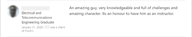 Client feedback 15 praising Punit Kukreja for training