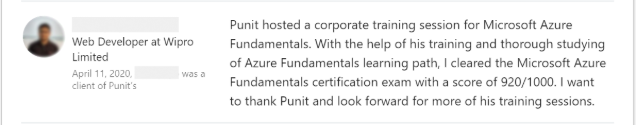 Client feedback 33 praising Punit Kukreja for training