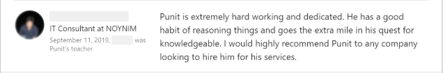 Client feedback 37 praising Punit Kukreja for training