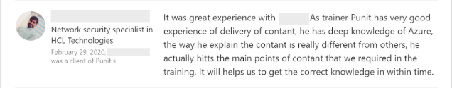 Client feedback 43 praising Punit Kukreja for training